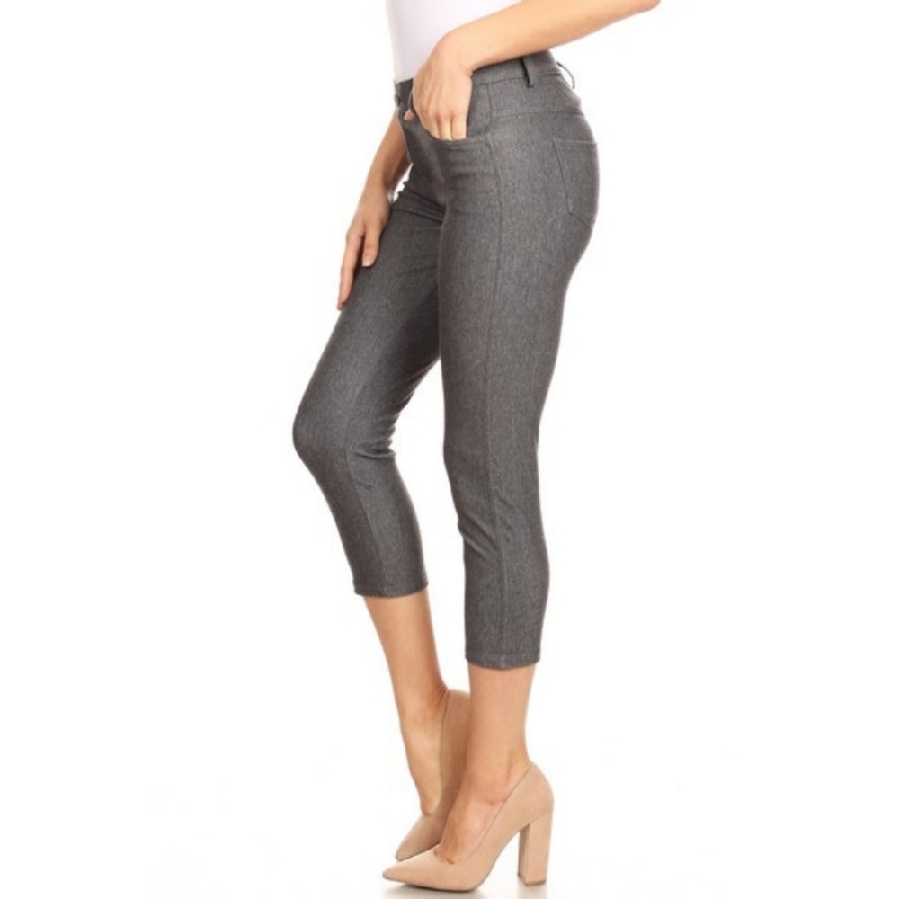 Women's Jeggings Pants Capri Stretchy Skinny Gray - Picture 2 of 7
